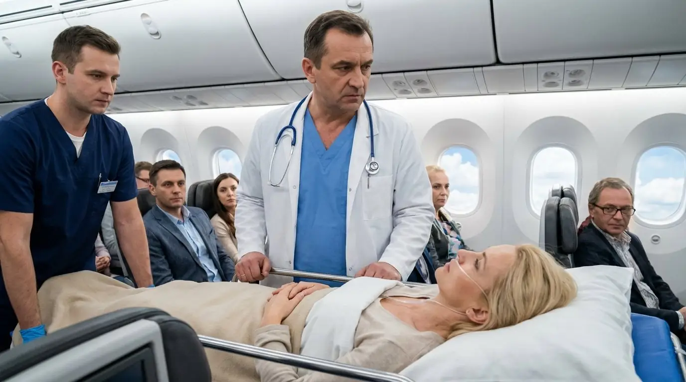 Vol commercial avec civière